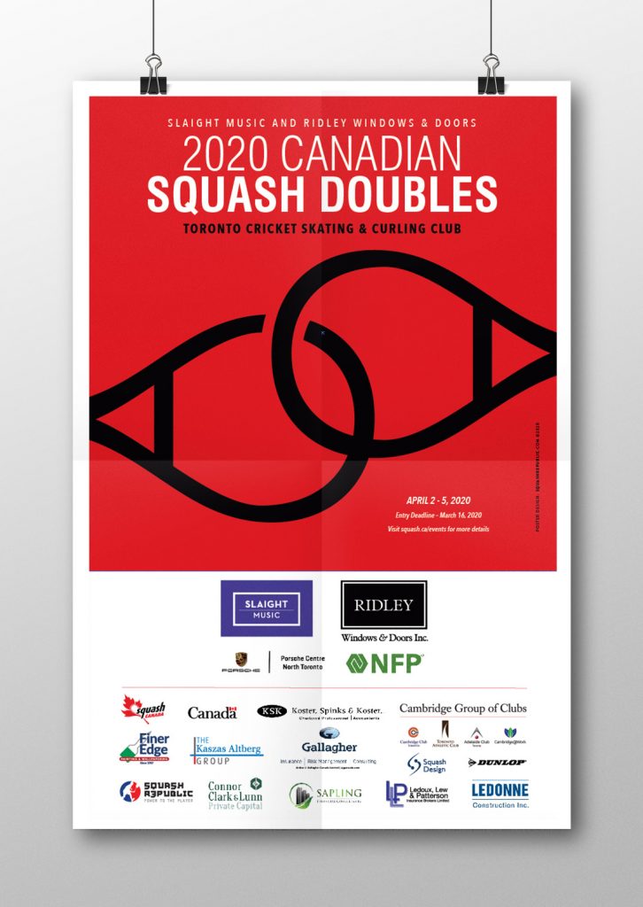 Squash Republic's poster design for the 2020 Canadian Squash Doubles Championships