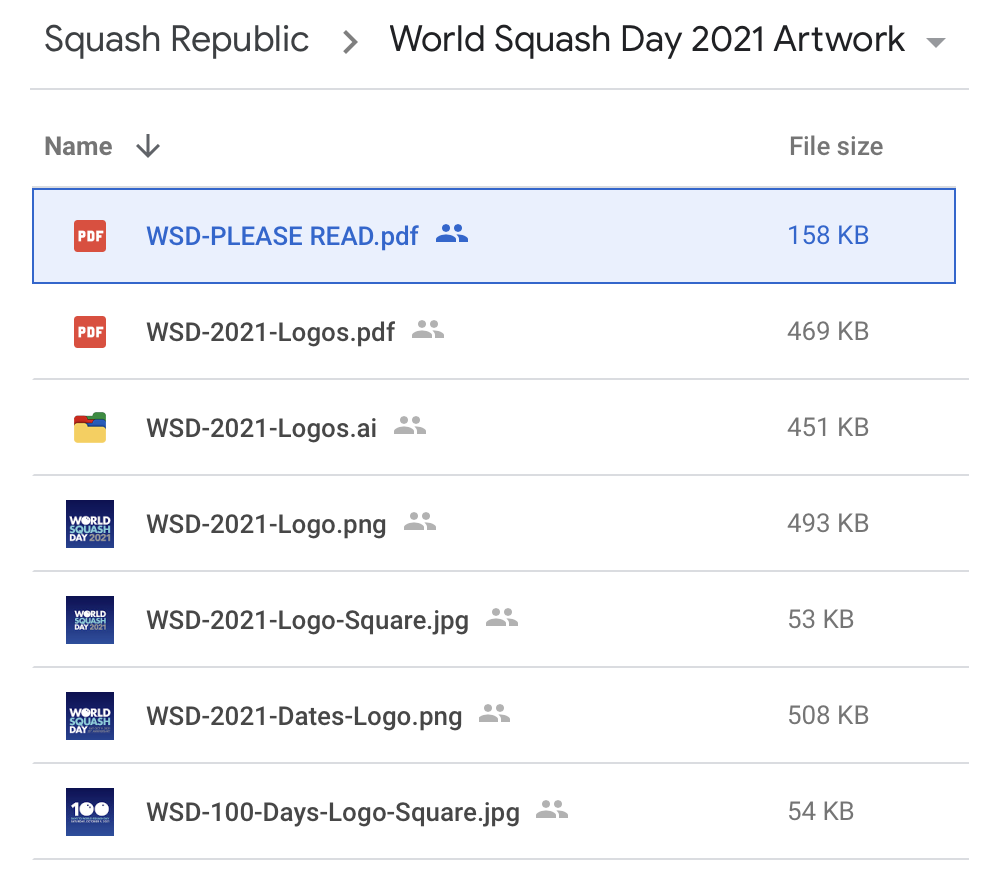 Link to artwork files for World Squash Day 2021